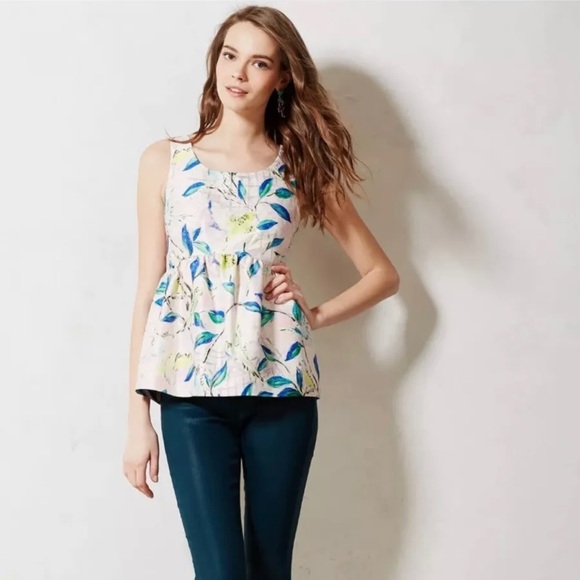 Anthropologie Leifsdottir Blouse Sleeveless Metallic Pink Green Floral Bird Sz 6 - Picture 10 of 10